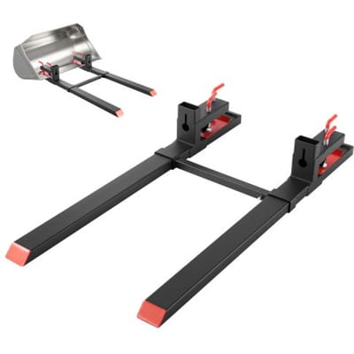 VEVOR Palletvorken, 1814 Kg Capaciteit, Klemvorkdrager, 1490 mm Totale Lengte, Vorken met Verstelbare Stabilisatorstang voor Tractoraccessoires, Laadschop en Compacte Lader, Zwart