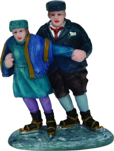 Dickensville Kerstfiguur Schaatsers 5,1 X 6,4 Cm Blauw/groen