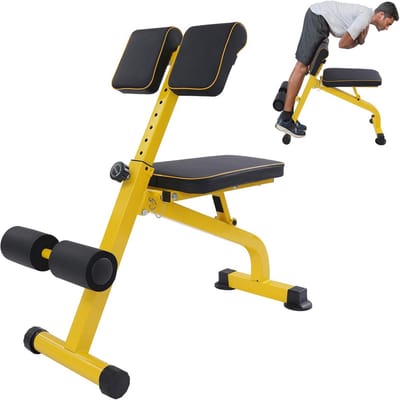 Buiktrainer Rugtrainer - Fitness Bank - Thuis Trainen - Inklapbaar Met Wielen - Verstelbaar - Zwart Geel