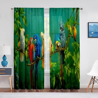 Kleurrijke Papegaai Staand op Tak Tropische Tule Gordijnen voor Woonkamer Huisdecoratie Raamgordijn Keuken Transparant Voile Gordijn 1 PCS W100XH250cm&Grommet Top