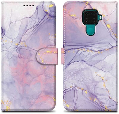 Cadorabo Hoesje geschikt voor Huawei MATE 30 LITE - Design Roze Paars Marmer No. 5 - Beschermhoes Case Cover met magnetische sluiting, standaardfunctie en kaartvakje