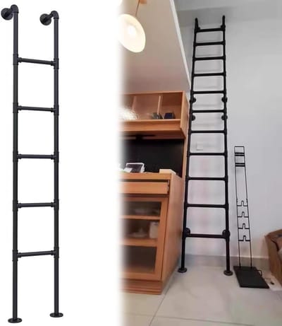 Smeedijzeren Wandladder - Stapelbed Ladder - Veilige Toegang Creëren - Verstelbare Hoogte - 100-300 cm - Zwart