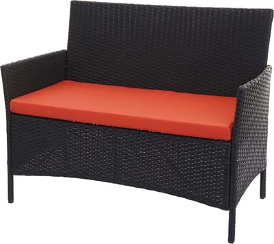 Poly-rattan tuinbank Halden, zitbank ~ zwart, terracotta kussens
