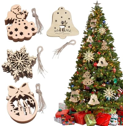 Dailygoods - Kersthouten hangers - Kerstboomversiering - Duurzaam en lichtgewicht - Rood Groen Zilver Goud - Houten versieringen - Geschikt voor kerst...