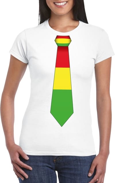 Wit t-shirt met Limburgse kleuren stropdas dames - Carnaval shirts S