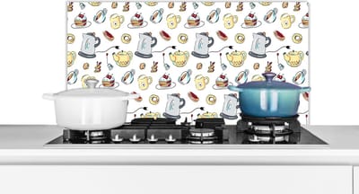 Spatscherm keuken 90x45 cm - Kookplaat achterwand Patronen - Thee - Taart - High tea - Muurbeschermer - Spatwand fornuis - Hoogwaardig aluminium