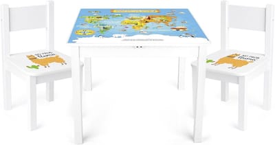 Kindertafel met 2 Stoelen, Wereldkaart Thema Tafelset voor Kinderen