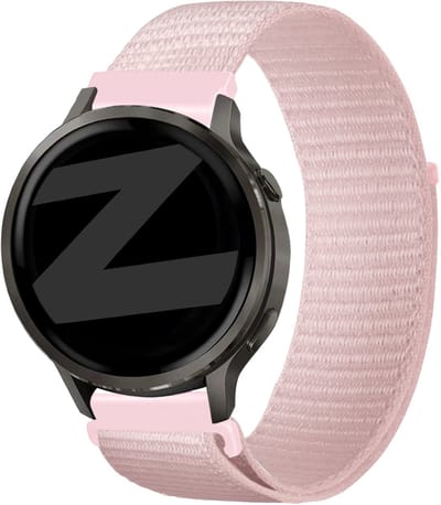 Bandz Nylon loop bandje 20mm geschikt voor Garmin Vivoactive 6 / 5 / 3 / Vivomove / 3 / HR / Style / Luxe / Sport / Trend / Forerunner 645 / 570 / 245 / 170 / 165 / 70 / 55 / Venu / SQ / SQ2 / 2 Plus / Approach S12 / S40 / S42 / S44 - Lichtroze