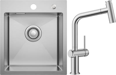 CECIPA max Spoelbak Keuken 40x45CM - Spoelbakken Keuken Met T-Uitloop Keukenkraan - Spoelbakken met Kraangat - Wasbak Keuken - Enkele Spoelbak - Spoelbakken met afdruip - RVS