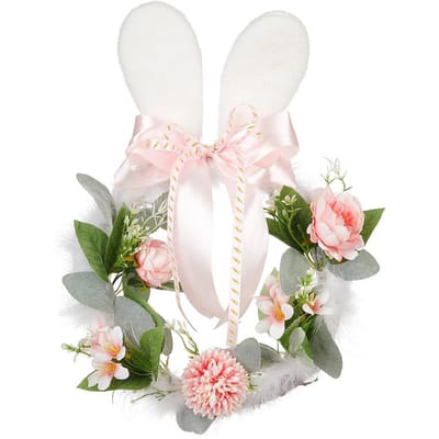 Konijnenoortjes Krans Rond Hangend Decoratieve Pluizige Konijnenoor Paaskrans voor Voordeur Huisdecoratie 1pcs white