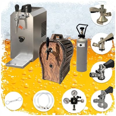 Complete Biertap Set JET 30 - 1-kraans Droogkoeler 35 l/uur met Houten Vat & Alle Fustkoppelingen