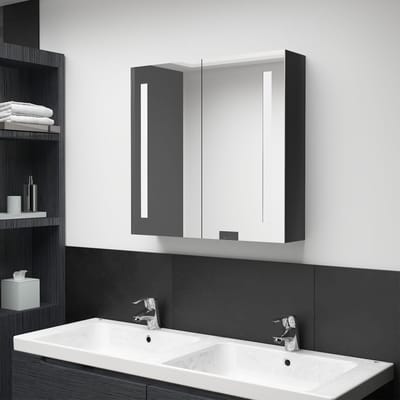 vidaXL - Badkamerkast - met - spiegel - en - LED - 62x14x60 - cm - glanzend - zwart