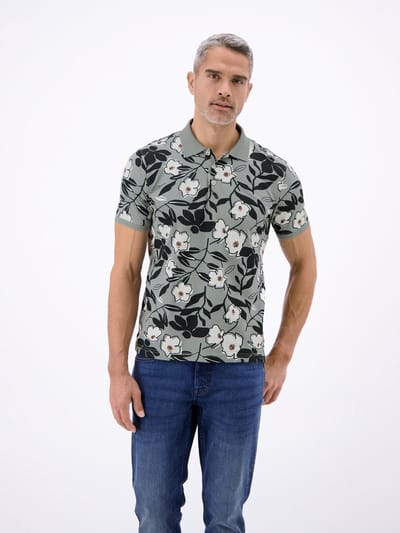 LERROS Poloshirt met bloemenprint van 100% katoen , Maat: M , Kleur: STORM GREY , 100% katoen