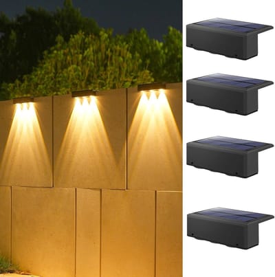 4 stuks solar schuttinglampen voor buiten met 2 lichtstanden: helder en gedimd, IP65 waterdichte LED-zonnelampen voor buiten, achtertuin, reling, trap, zwembad, terras en muur