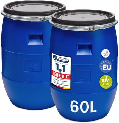 Regenton Set - Water Vat - Tuinieren Water Opslag - Voedselveilig HDPE - 2x 60 Liter - Zwart
