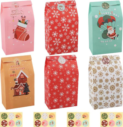 Papieren Cadeauzakjes voor Kerst - Kraftpapier - 24 Stuks - Met Stickers