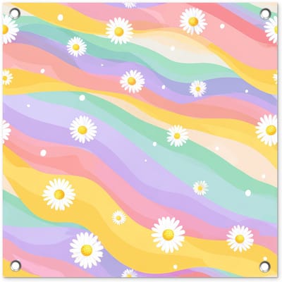 Tuinposter 50x50 cm - Tuindecoratie Madeliefjes - Kleurrijk - Pastel - Vrolijk - Poster voor in de tuin - Buiten decoratie - Schutting tuinschilderij - Tuindoek muurdecoratie - Wanddecoratie balkondoek