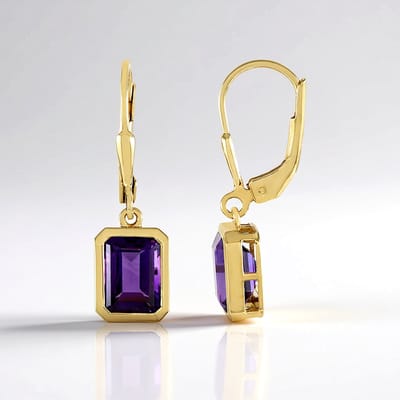 Cavill - Zilveren Oorbellen 925 Sterling Zilver Verguld - 2,88 ct Braziliaanse Amethist - Achthoekig Bezelzetting - Handgemaakte Luxe Damessieraden