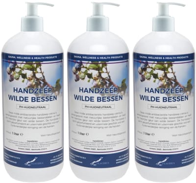 Handzeep Wilde Bessen 1 liter - set van 3 stuks - met gratis pomp - Voordeelverpakking