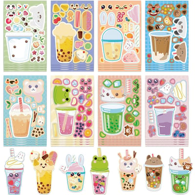 81624 Velletjes Bubble Tea Fruitthee Puzzel Stickers Zelfklevend Vinyl Stickers Voor Klaslokaal Scrapbooking Verjaardagsfeest Decoratie
