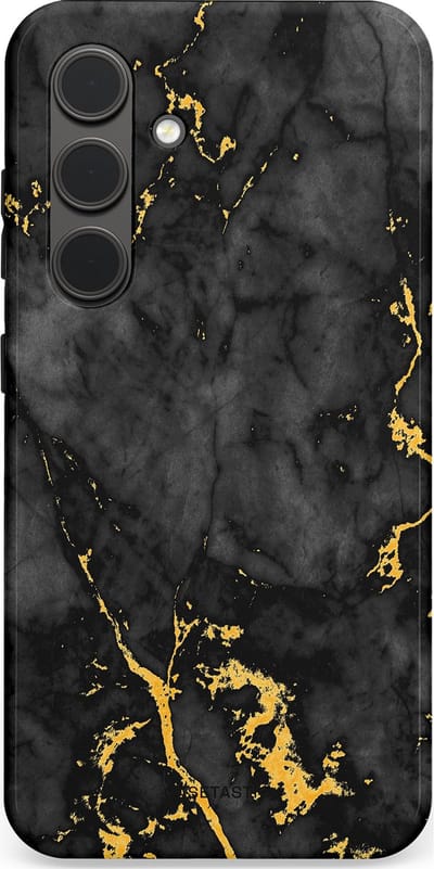 Casetastic hoesje geschikt voor Samsung Galaxy S24 - Dubbellaagse bescherming - Zwarte Marmer Goud - Fashion Case - Zwart Goud