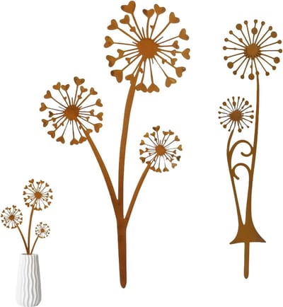 Tuinsteker Paardenbloem - Roest Decoratie - Tuin Verfraaien - Natuurlijke Patina - Set Van 2 - Roestbruin