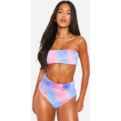 boohoo Dames Tie Dye Gerimpelde Bandeau Bikini Top | Roze | Maat: 34
