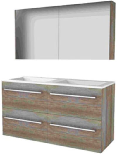 Basic-Line Comfort 46 Badkamermeubelset - 120 x 46 cm - Met Grepen - 4 Lades - Acryl Wastafel - 2 Kraangaten - Spiegelkast - Scotch Oak