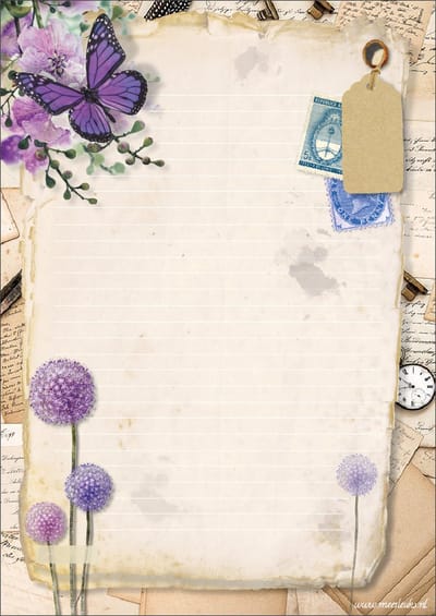 Briefpapier Paarse Bloemen - 12 vellen A4 formaat - 6 enveloppen met sluitstickers - Meer Leuks - Postpapier Purple Flowers