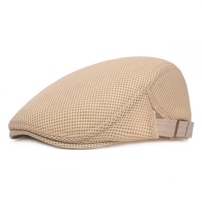 ‌JeiibrZui Mesh Krantenjongenspet Voor Heren - Ademende Baret - Licht & Sneldrogend Polyester + UV-Bescherming - 1 Stuk - Voor Wandelen/Vissen Beige