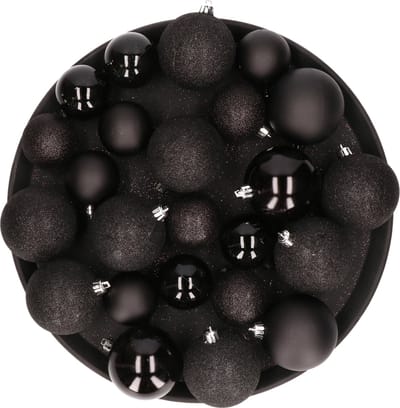 Kerstversiering set kerstballen in het zwart 6 - 8 - 10 cm pakket - 40x stuks - mat/glans/glitter mix
