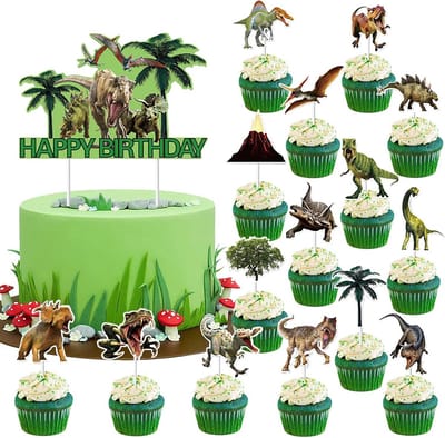 Dino Taartdecoratie - 16 Stuks Cake Toppers voor Verjaardagsfeesten en Themafeesten, Perfect voor Dinosaurus Liefhebbers