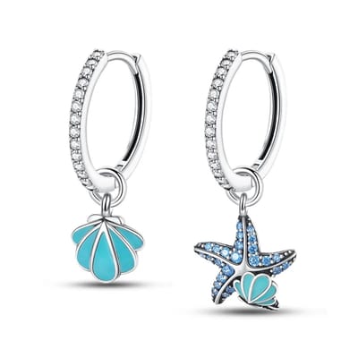 Oorbellen zeester - schelp - vrouw - tiener - blauw - glinster