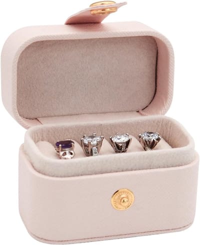 Kleine Ringdoos met 6 Ringgroeven, PU Leer, Draagbare Ringhouder voor Sieraden en Oorbellen (Roze)