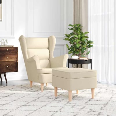 vidaXL - Fauteuil - met - voetenbankje - stof - crèmekleurig