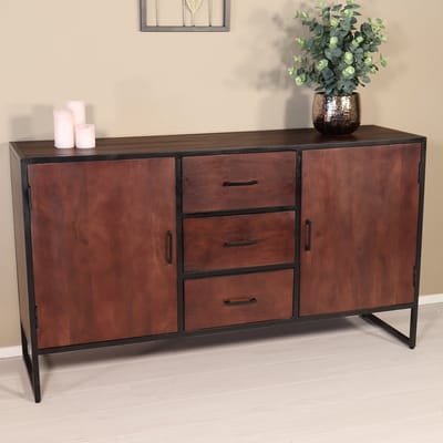 Dressoir mangohout Daan walnoot ladekast industrieel 150cm duurzaam mango kast