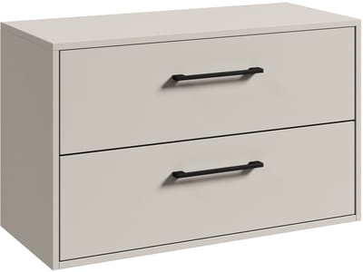 Badplaats Wastafelkast Florence 80 x 46 cm – Beige – Hangend Badmeubel met 2 Lades en Zwarte Handgrepen