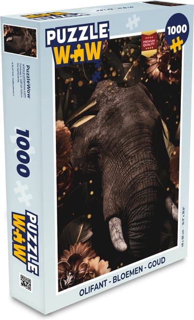 Puzzel Olifant - Bloemen - Goud - Legpuzzel - Puzzel 1000 stukjes volwassenen