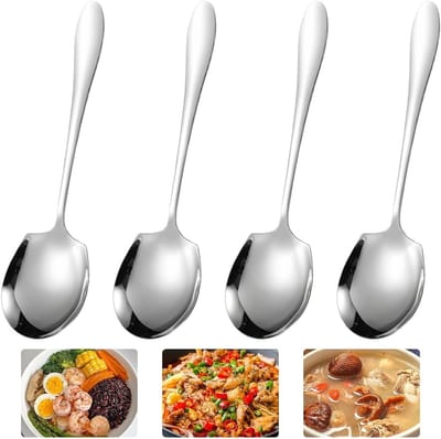 Set van 4 RVS Grote Opscheplepels met Lange Handvatten voor Salades en Buffetten, 21.5 cm, Ideaal voor Feesten en Restaurants