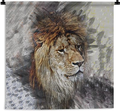 Wandkleed - Wanddoek - Leeuw - Patronen - Kleuren - 60x60 cm - Wandtapijt