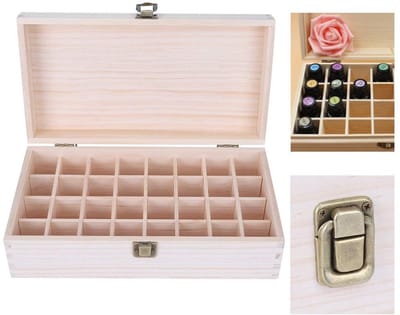 Cosensi- Etherische Oliën Houten Kist - 32 Roosters - Opbergdoos met Deksel - Aromatherapie - Bescherming tegen Zonlicht - Handgemaakt Grenenhout