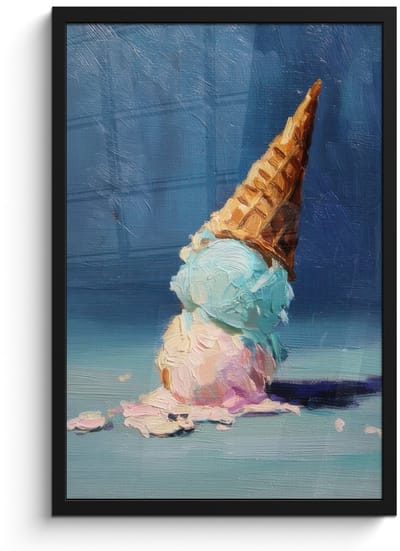 Poster in lijst - Fotolijst 40x60 cm - Posters - Ijshoorn - Bolletjes - Smelt - Roze - Posterlijst zwart - Decoratie - Wanddecoratie woonkamer - Muurdecoratie slaapkamer