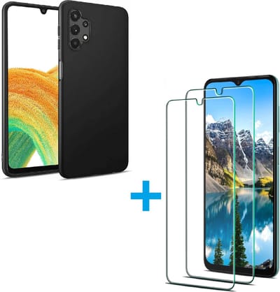 Silicone hoesje zwart met 2 Pack Tempered glas Screen Protector Geschikt voor: Samsung Galaxy A33 5G A336