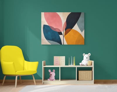 Canvas Schilderij - Abstracte Bladeren in Pastelkleuren - 100x75 cm