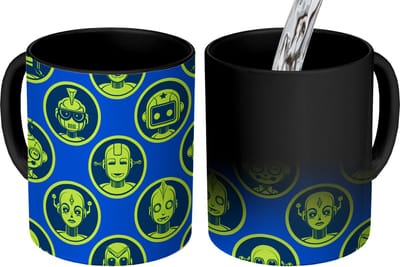 Magische Mok - Foto op Warmte Mokken - Koffiemok - Patronen - Robot - Geel - Blauw - Jongens - Kinderen - Kids - Jongetje - Magic Mok - Beker - 350 ML - Theemok