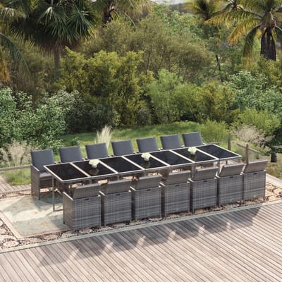 vidaXL - 15-delige - Tuinset - met - kussens - poly - rattan - grijs