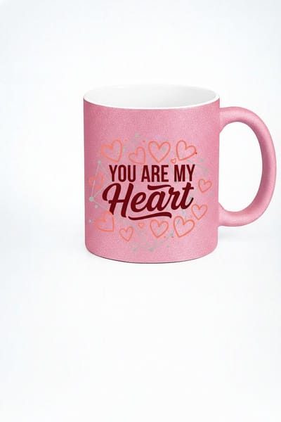 Roze Glitter Mok You Are My Heart met Hartjes Design - Valentijn Liefde Cadeau