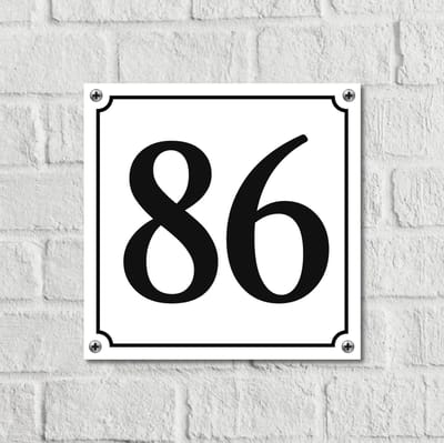 Huisnummerbord Wit Dibond Deluxe - Nummer 86 - incl. bevestiging | - naambord - nummerbord - voordeur