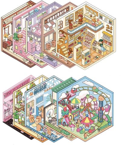 Dailygoods- Podium Stickers 10 Set 3D Huisstickers - Schattige Stickers voor Volwassenen - Muurstickers Kinderen - Decoratie voor Kamer - Creatieve Stickers - Thema's zoals Supermarkt en Restaurant - Muursticker