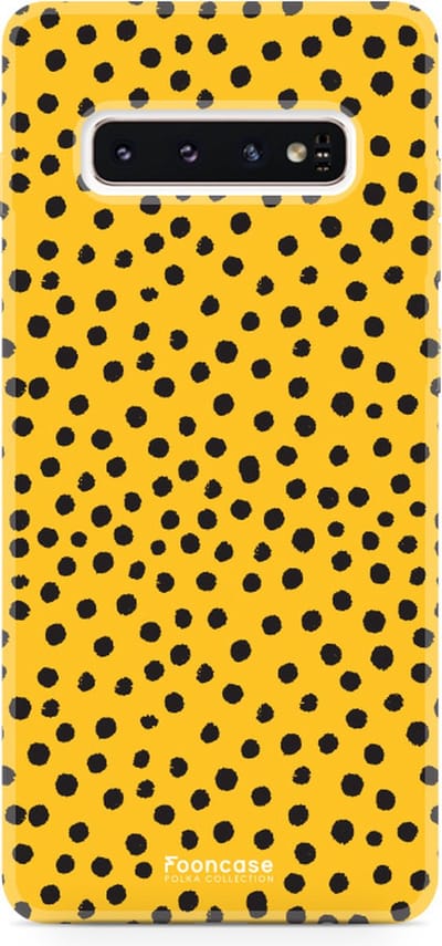 Fooncase Hoesje Geschikt voor Samsung Galaxy S10 Plus - Shockproof Case - Back Cover / Soft Case - POLKA / Stipjes / Stippen / Oker Geel